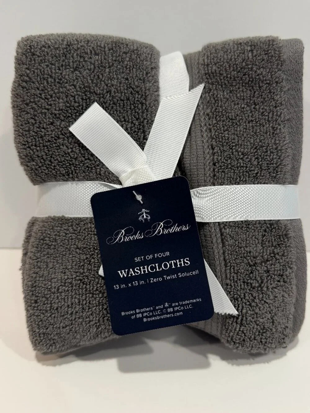 Brooks Brothers Washcloths Set of 4 Charcoal Gray Zero Twist Solucell 13x13